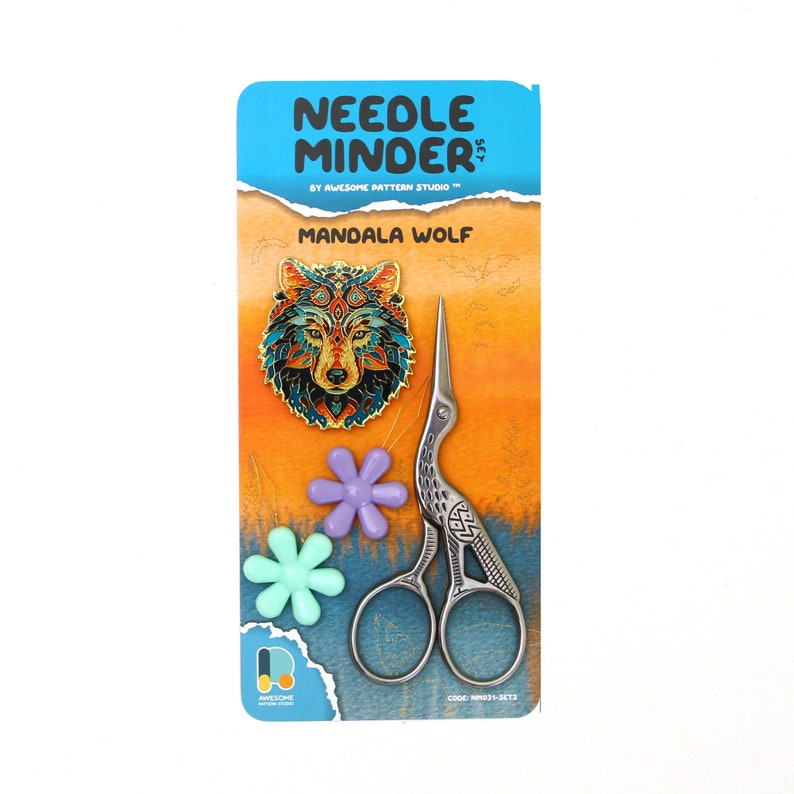 Mandala Wolf Needle Minder – Cute Needle Minder Gift for Crafters NM031 Set #2