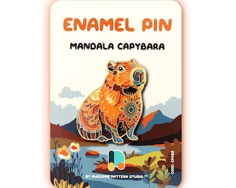 Mandala Capybara Enamel Pin – Hard Enamel Animal Lapel Pin, Boho Wildlife Brooch, Symbol of Calm & Friendship, Nature Lover Gift EP089