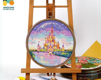 Disneyland Castle Cross Stitch Kit and Pattern: Modern Needlework Art for Hand Embroidery Enthusiasts, CS2317