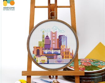 Columbus, USA, America Cross Stitch Pattern and Kit - Modern Cross Stitch Needlework Art for Creative Embroidery Enthusiasts, CS331