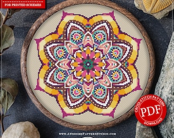 Mandala Blume #P112 Embroidery Kreuzstich PDF Muster Download | Nähte | Stickpackungen | Kreuzstich gezählt | Stichmuster