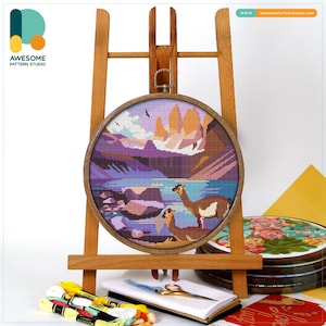 Torres del Paine, Chile Cross Stitch Pattern and Kit: Modern Needlework Art for Embroidery Lovers, CS713