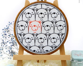 Bears Pattern EM213, Embroidery Pattern KIT and PDF  | Needlepoint Kit | Sewing | Modern Needlepoint | Kit Set | For Beginners | Diy Kit