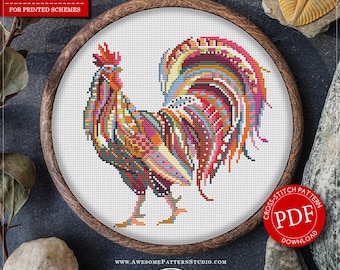 Mandala Rooster #P275 Cross Stitch Embroidery Pattern Download | Cross Stitch Kits | Embroidery Kits | Stitch Design | Embroidery Stitches