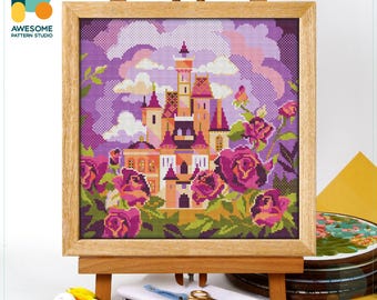 Beast and Princess Castle Cross Stitch Kit and Pattern: Modern Cross Stitch Needlework Art, CS2907