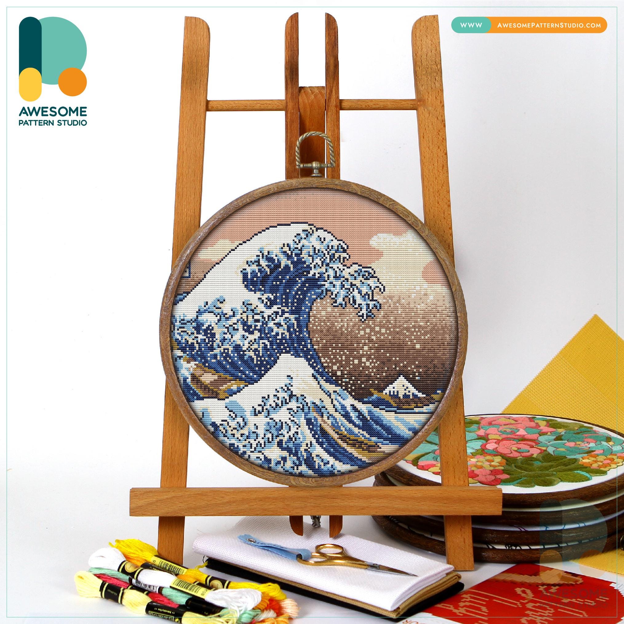 The Great Wave off by Kanagawa Katsushika Hokusai Cross Stitch