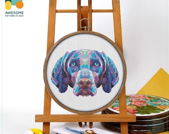 Weimaraner Cross Stitch Kit and Pattern - Modern Hoop Art Needlework with PDF Pattern, CS756