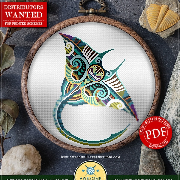 Mandala Cramp-Fish #P294 Embroidery Cross Stitch Pattern Instant Download | Cross Stitch Patterns | How To Cross Stitch | Stitch Design