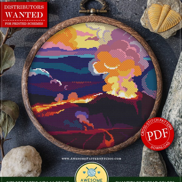Hawaii Volcanoes National Park  #P462 Cross Stitch Embroidery Pattern Download | Stitching | Needlepoint Kits | Stitch Design