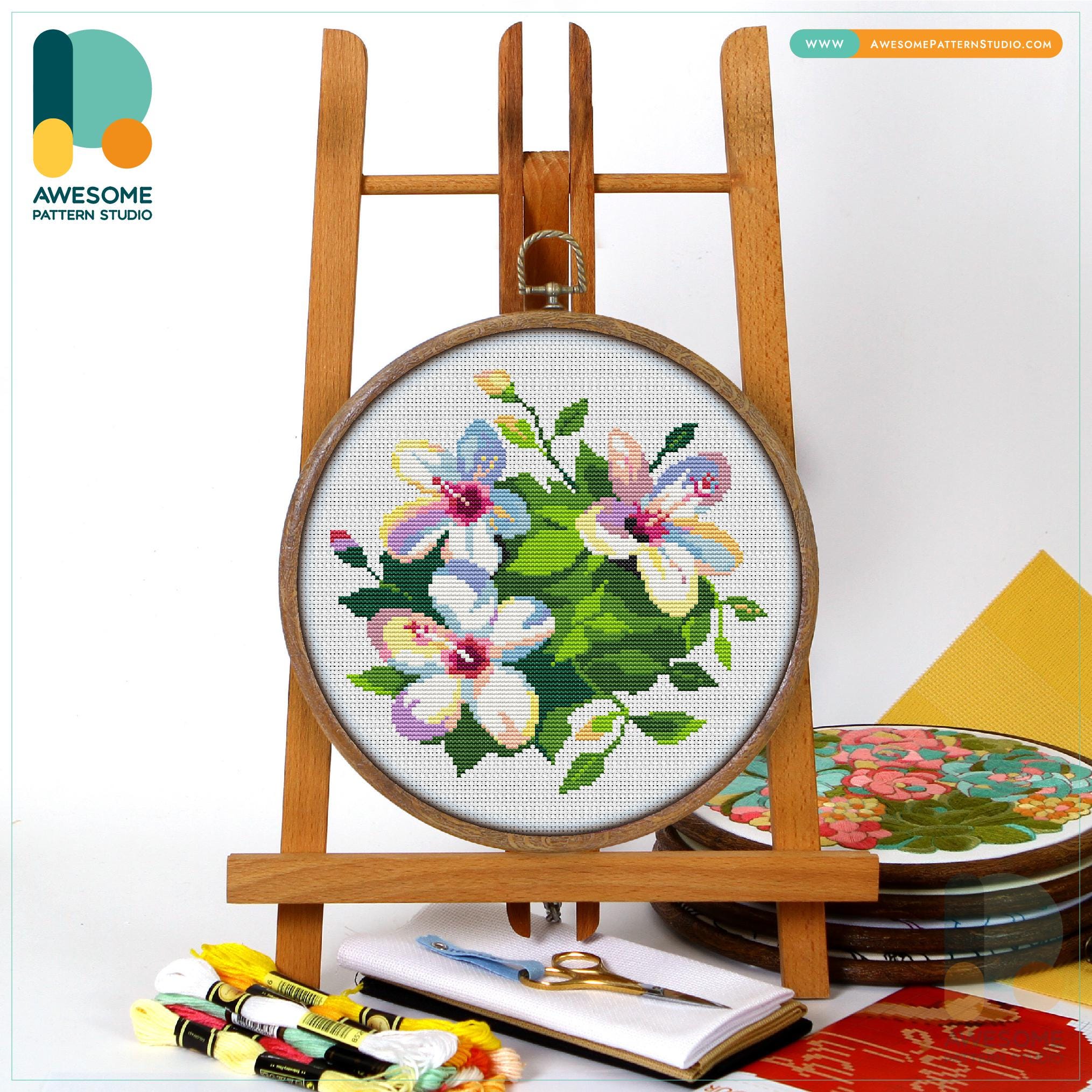 Hibiscus Blooms Cross Stitch Pattern and Kit: Modern Cross Stitch