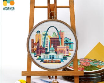 St. Louis, USA, America Cross Stitch Pattern and Kit: Modern Needlework Art for Embroidery Enthusiasts, CS082