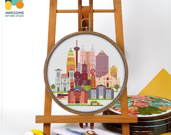 San Antonio, USA, America Cross Stitch Kit and Pattern - Modern Cross Stitch Needlework Art, CS099