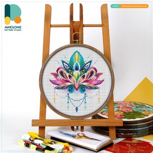 Mandala Lotus Cross Stitch Pattern and Kit - Modern Needlework Art for Relaxation and Creativity, CS168