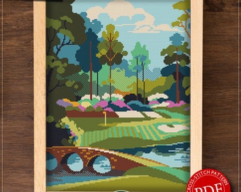 Augusta National Golf Course #P1221 Cross Stitch Pattern | Cross Stitch Embroidery | Pattern Download | Cross Stitch Kits | Embroidery Kits