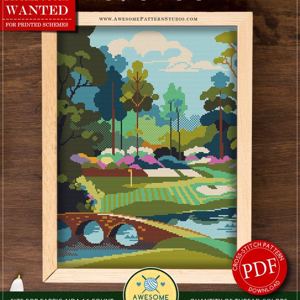 Augusta National Golf Course #P1221 Cross Stitch Pattern | Cross Stitch Embroidery | Pattern Download | Cross Stitch Kits | Embroidery Kits