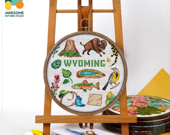 Wyoming, USA Collection Cross Stitch Pattern and Kit: Modern Needlework Art for Simple Cross Stitch or Hoop Art Enthusiasts, CS1921
