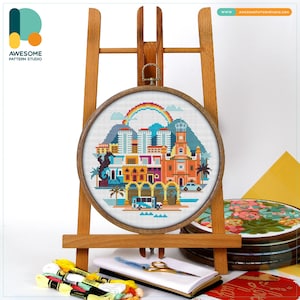 Puerto Vallarta Mexico CS195, Counted Cross Stitch Pattern KIT and PDF | Embroidery | Pattern Download | Stitching | Embroidery Kits