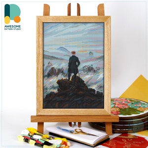 Wanderer Above The Sea Of Fog Caspar David Friedrich CS2336, Counted Cross Stitch Pattern KIT and PDF | Embroidery Pdf Pattern Download
