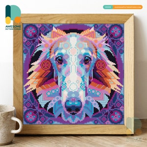 Mandala Borzoi DS2105, KIT fai da te per pittura diamante / Kit pittura diamante / Kit arte diamante per adulti / Kit punti diamante 5D trapano completo