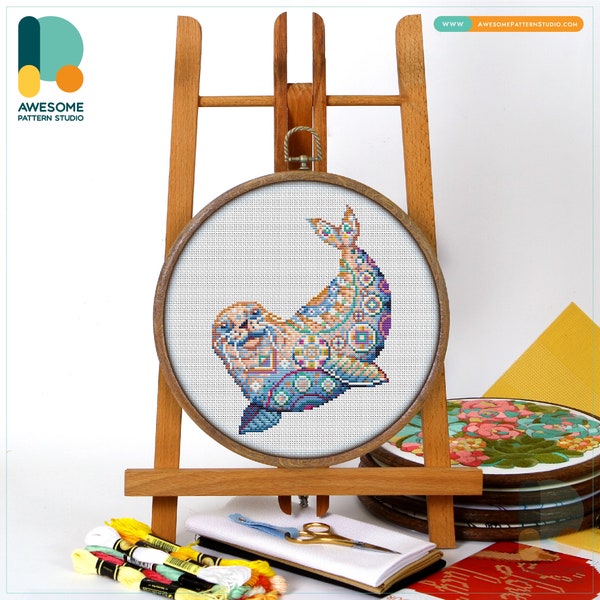 Bearded Seal CS1293, Counted Cross Stitch Pattern KIT and PDF | Embroidery | PDF Pattern Download | Cross Stitch Kits | How to Cross Stitch