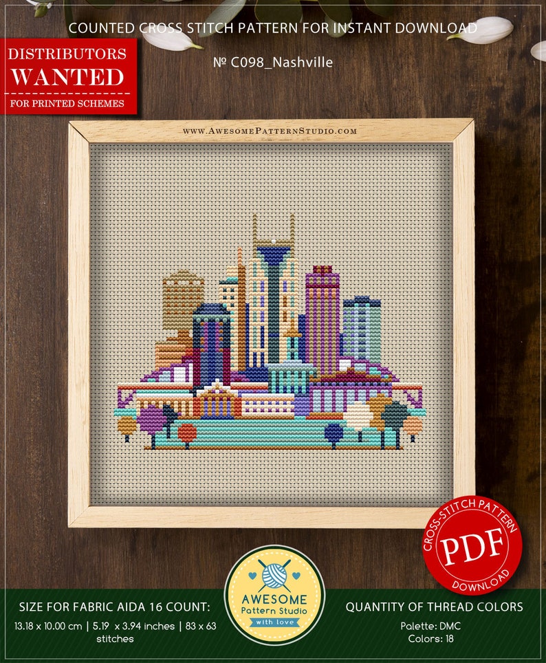 Nashville P098 Embroidery Cross Stitch Pattern Instant Etsy