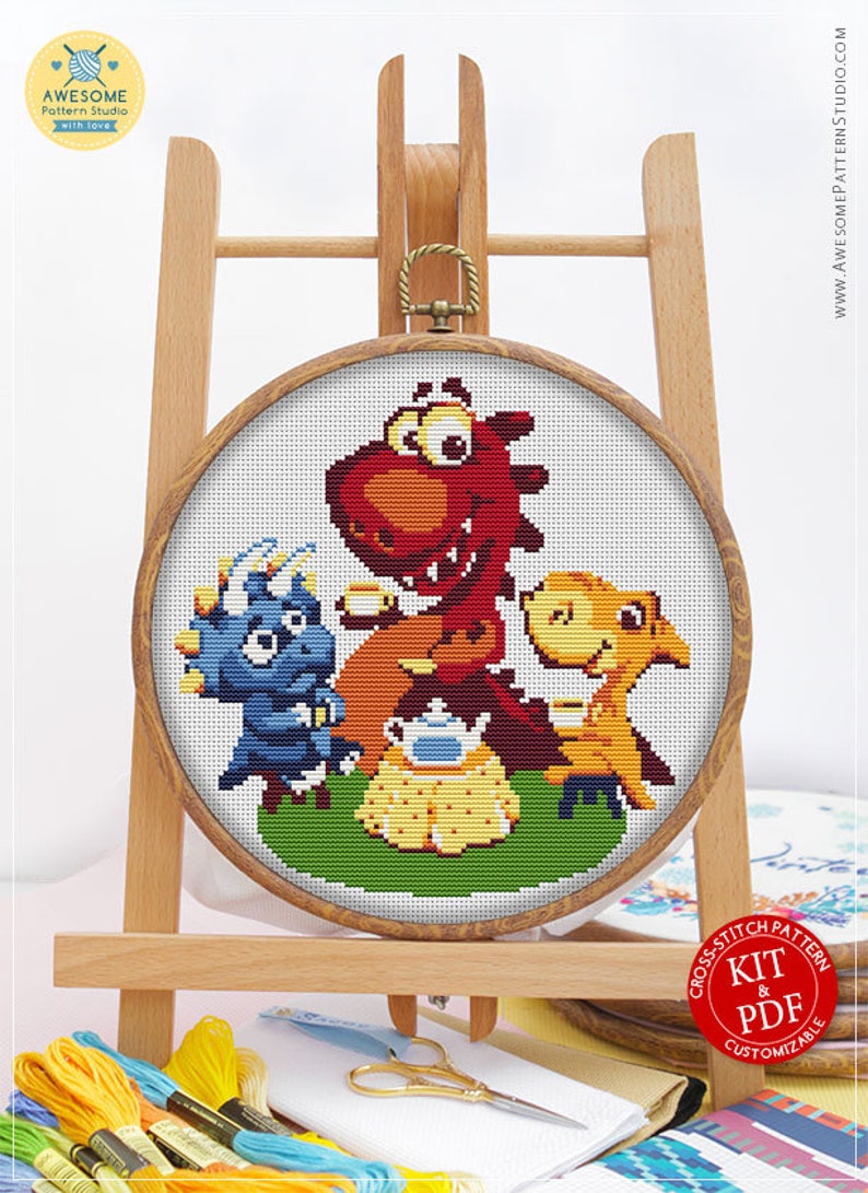 Dinosaurs CS019 Counted Cross Stitch Pattern KIT and PDF Etsy