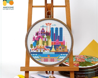 Bangkok, Thailand, Asia Cross Stitch Pattern and Kit: Modern Needlework Art for Embroidery Lovers, CS119