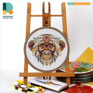 Mandala Monkey CS223, Counted Cross Stitch Pattern KIT and PDF | Pattern Instant Download | Pattern Download | Embroidery Kits