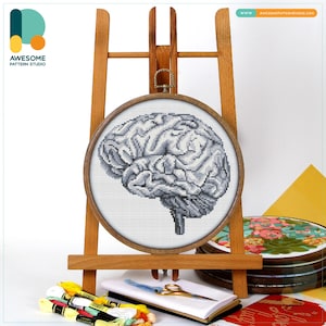 Human Brain Anatomy Cross Stitch Pattern and Kit - Modern Needlework Art for Embroidery Lovers and Science Enthusiasts, CS2056
