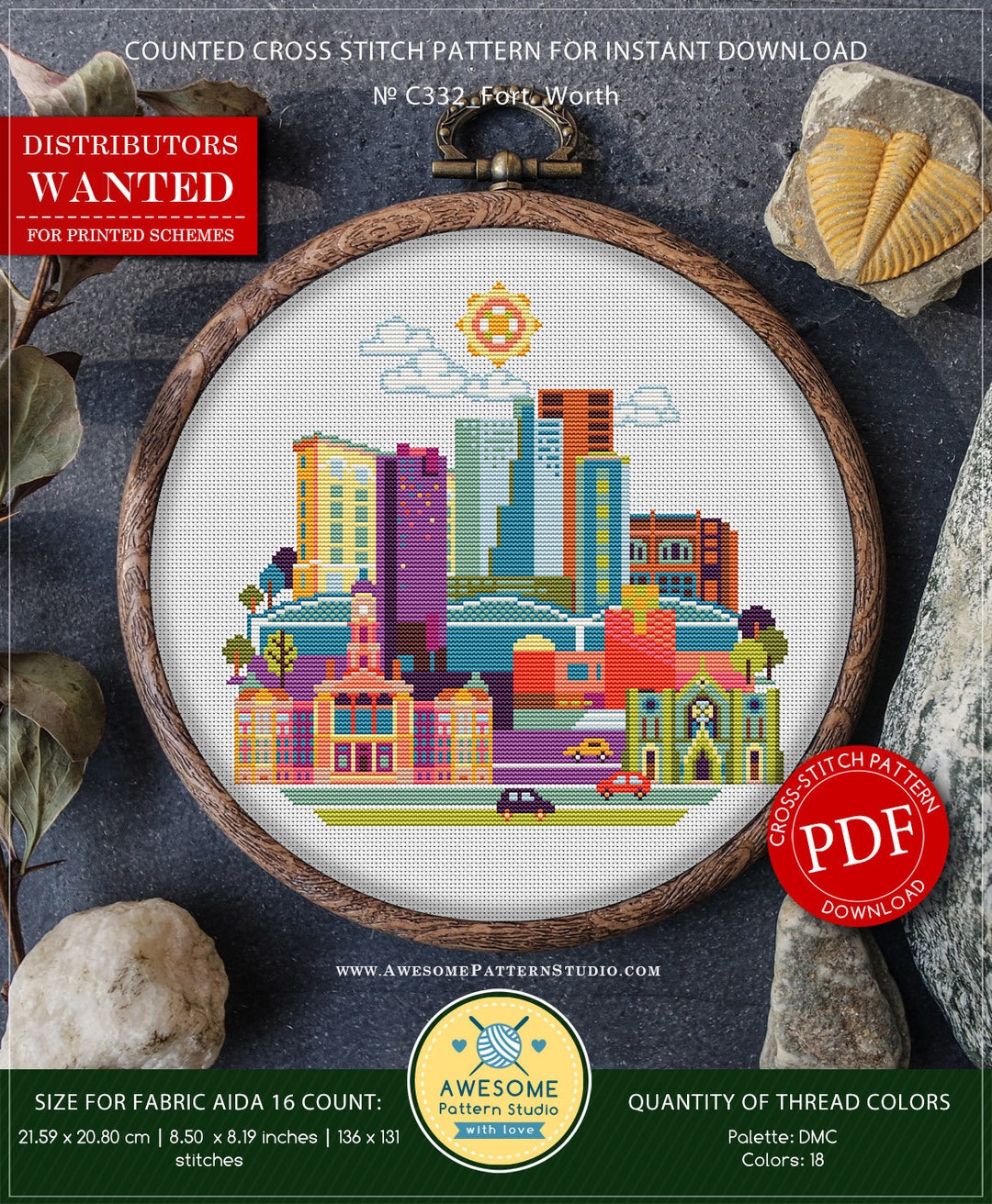 Fort Worth P332 Cross Stitch Embroidery Pattern Download Cross Stitch