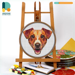 Patrón y kit de punto de cruz Mandala Jack Russel Terrier - Muestrario de bordado y costura moderna, CS1954