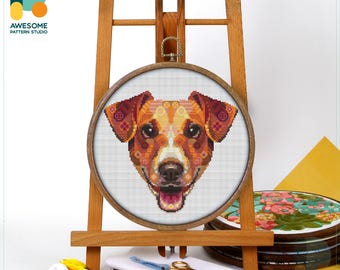 Mandala Jack Russel Terrier Cross Stitch Pattern and Kit - Modern Needlework Art and Embroidery Sampler, CS1954