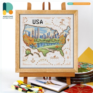 USA Central Park Map CS2526, Counted Cross Stitch Pattern KIT and PDF | Embroidery Pdf Pattern Download | Cross Stitch Kits