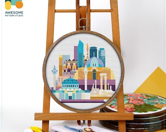 Amman, Jordan, Middle East Cross Stitch Pattern and Kit - Modern Hoop Art for Needlework Lovers, CS830