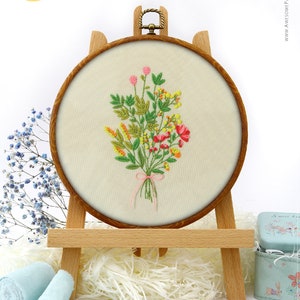 Floral Wildflowers Bouquet Embroidery Kit and Pattern - Boho Decor and Adult Crafts Embroidery Art