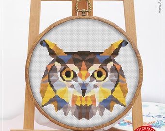 A4 Polygonal Owl CS252, Counted Cross Stitch Pattern KIT and PDF | Needlepoint | Pattern Instant Download | Embroidery
