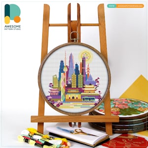Seoul, South Korea, Asia Cross Stitch Pattern and Kit - Modern Needlework Art, PDF Pattern for DIY Embroidery Sampler, CS632