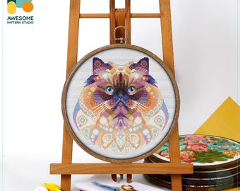 Mandala Himalayan Cat Cross Stitch Pattern and Kit  Modern Cross Stitch Needlework Art, CS2397