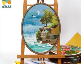 Pictured Rocks National Lakeshore, USA, Michigan Cross Stitch Pattern and Kit Modern Cross Stitch Needlework Art, CS710