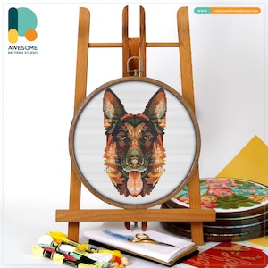 Mandala German Shepherd Cross Stitch Pattern and Kit - Modern Cross Stitch Needlework Art for Embroidery Sampler Enthusiasts, CS695