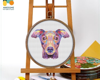 Mandala Italian Greyhounds Cross Stitch Pattern and Kit Modern Needlework Art Embroidery Sampler, CS2122