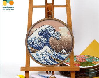 The Great Wave off By Kanagawa Katsushika Hokusai CS2203, Counted Cross Stitch Pattern KIT and PDF | Embroidery Pdf Pattern Download