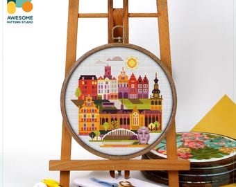 Nijmegen, Netherlands, Europe Cross Stitch Pattern and Kit: Modern Needlework Art with PDF Pattern and Embroidery Sampler, CS1630