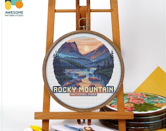 Rocky Mountain National Park, Colorado USA, America Cross Stitch Kit and Pattern  Modern Embroidery Sampler  Needlework Art, CS2721