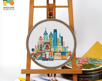 Philadelphia, USA, America Cross Stitch Pattern and Kit  Modern Needlework Art and Embroidery Sampler, CS160