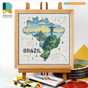 Rio de Janeiro Map, Brazil Cross Stitch Pattern and Kit: Modern Needlework Art, Simple Embroidery Sampler, CS2538
