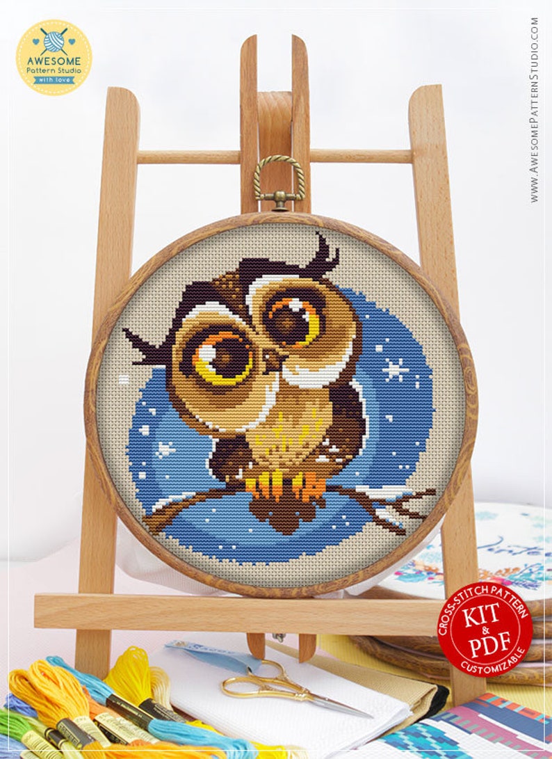 Owl CS046 Counted Cross Stitch Pattern KIT and PDF Pattern Etsy