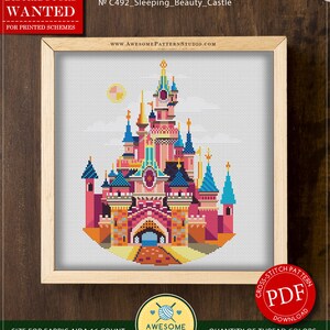 Sleeping Beauty Castle P492 Cross Stitch Embroidery Pattern Instant Download Cross Stitch Patterns Embroidery Kits Stitch Design image 2