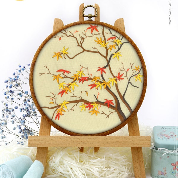 Autumn Tree  EM277, Embroidery Pattern KIT and PDF  | Simple Needlepoint | Diy Kit | Starter Kit | For Beginners | How To | Sewing