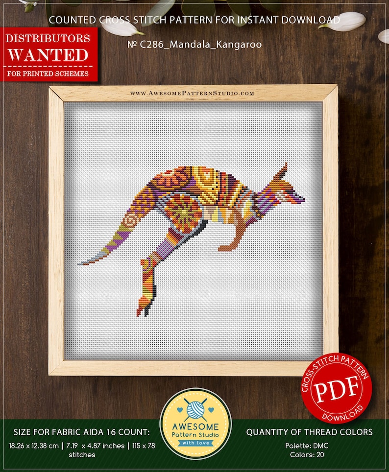 Mandala Kangaroo P286 Cross Stitch Embroidery PDF Pattern Etsy Australia